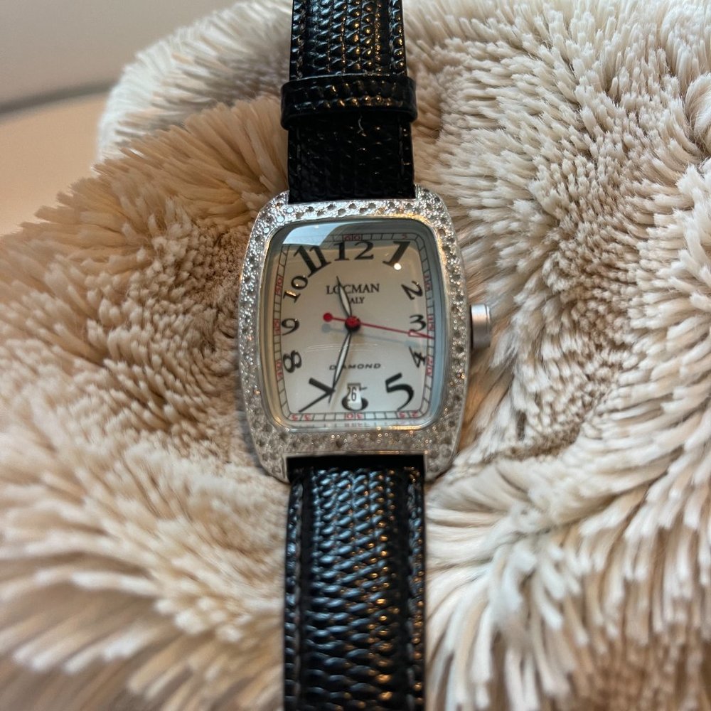 LOCAMAN Watch with pave diamonds and leather strap - Picture 3 of 4